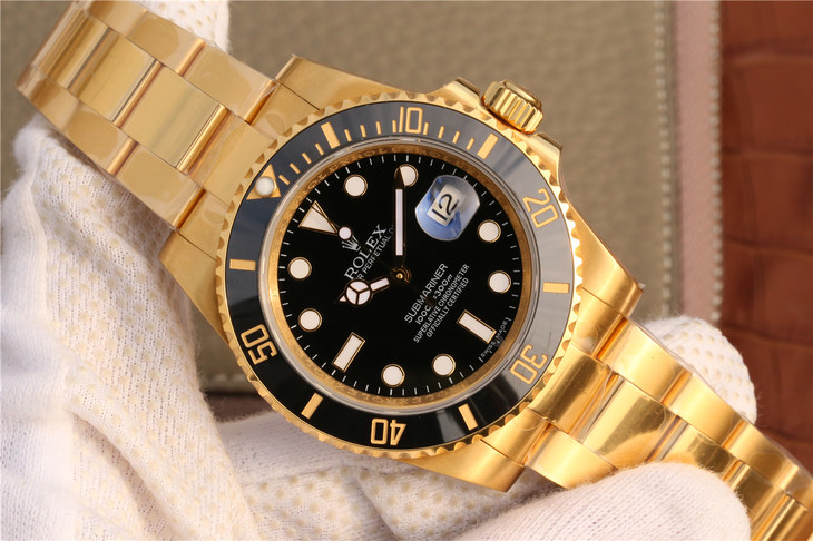 Noob Factory Yellow Gold Wrapped Replica Rolex Submariner 116618LN with ...