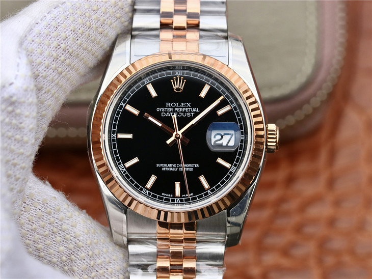 AR Factory Replica Rolex Datejust 36mm Two Tone Rose Gold Watch with ...