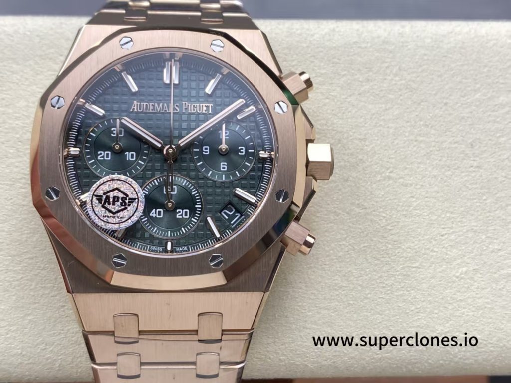 Replica Audemars Piguet Royal Oak Chrono 26240OR Rose Gold Green Dial